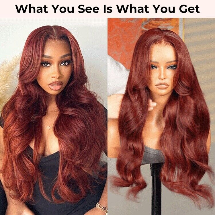 Human Hair Wigs Angora Red Wavy Glueless 13*6 Frontal Wig with Layered Cuts 250%