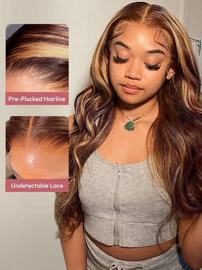 Glueless Ready To Go Wig Piano Colored Body Wave 5*5 Closure With Highlights