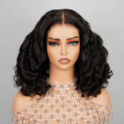 Human Hair Wigs UK Women Full Glueless Wear & Go Wavy Lace Front Short Bob Wig