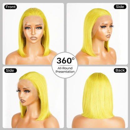 Glueless Ready To Wear Human Hair Wigs Lace  Coloured #Neon Bob Wig Women Wig UK