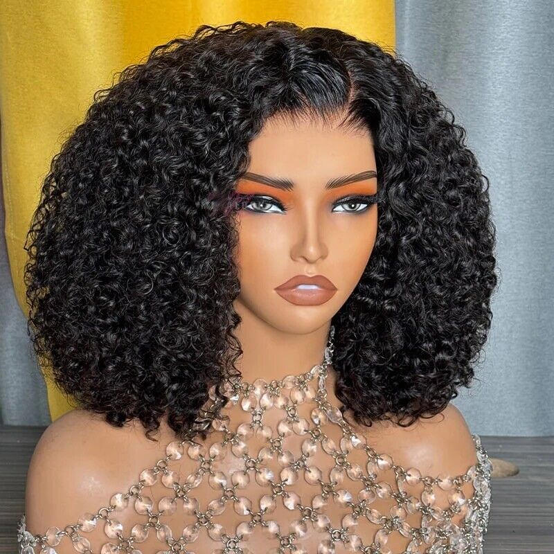 Human Hair Wigs UK Women Full Glueless Wear & Go Curly Lace Front Short Bob Wig