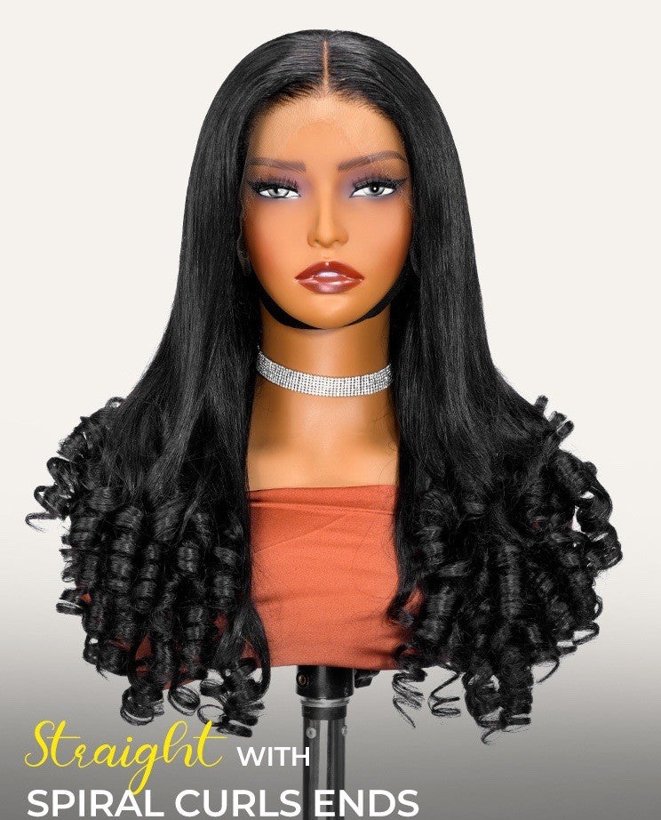 Pre Styled Straight Hairstyle With Curly Ends 13x4 Lace Front Wig