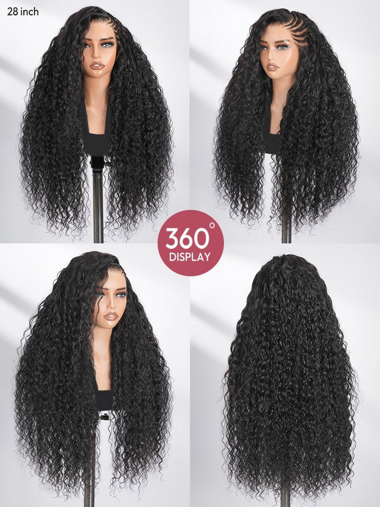 Pre Styled Side Pre-Braided Glueless Lace Wavy Human Hair 300% Full Density Wig