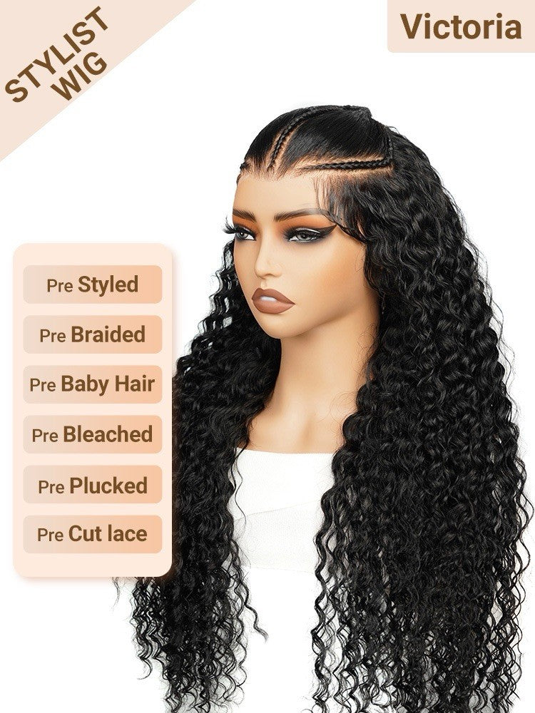 250% Density Pre Styled Ready To Go Bleached Pre Cut Lace Pre Braided Curly Wig