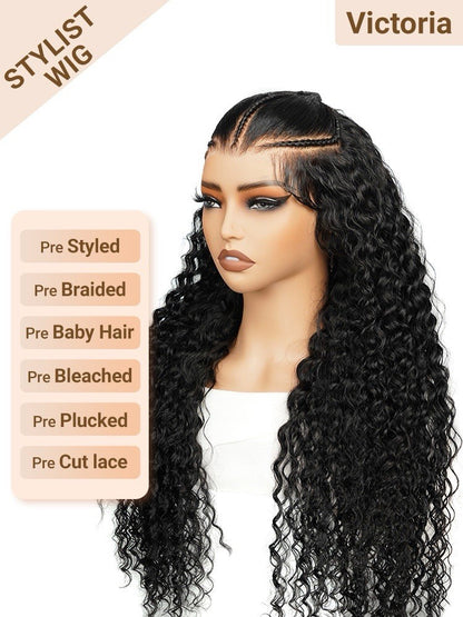250% Density Pre Styled Ready To Go Bleached Pre Cut Lace Pre Braided Curly Wig