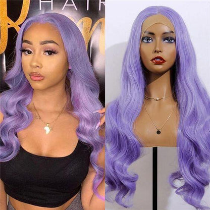 Women Human Hair Wigs Lace Front Wavy Straight Light Lavender Glueless Wig UK