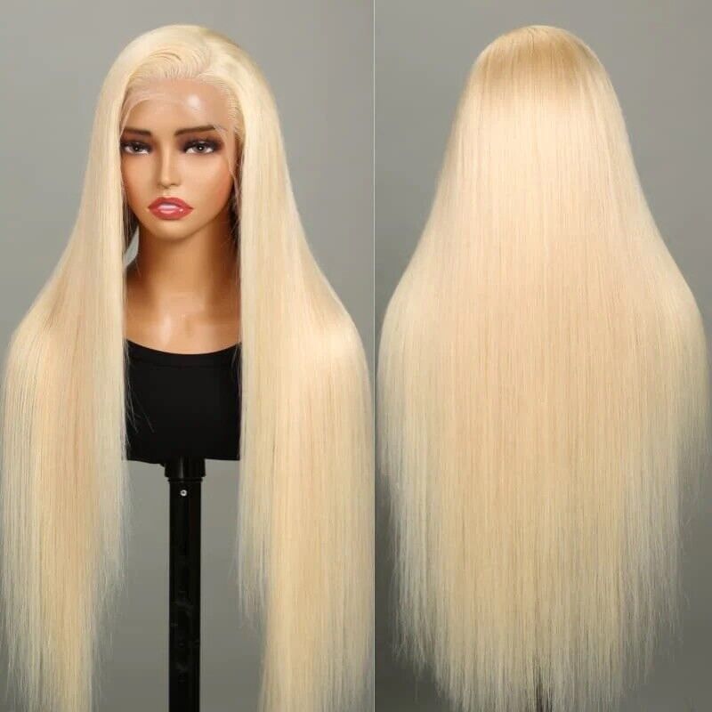 UK Women Full Wig Human Hair Straight Wavy Lace Front Long Wigs 613 Blonde