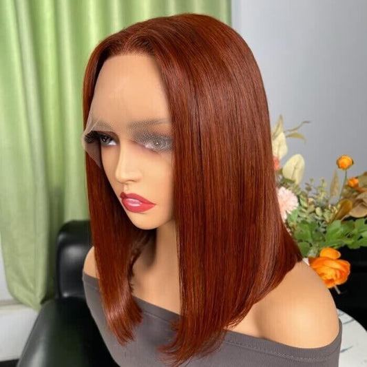 Human Hair Wigs Women Glueless Lace Front Straight Short Wig Highlight Red UK