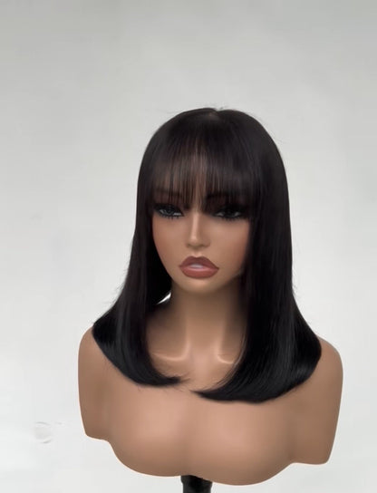 Short Bob With Bangs Human Hair Ready To Go Glueless Lace Front Wig