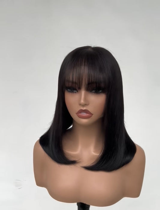 Short Bob With Bangs Human Hair Ready To Go Glueless Lace Front Wig