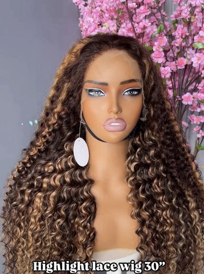 Raw Vietnamese SDD Lace Front Pixie Curly Highlights Glueless Wig 300% Density