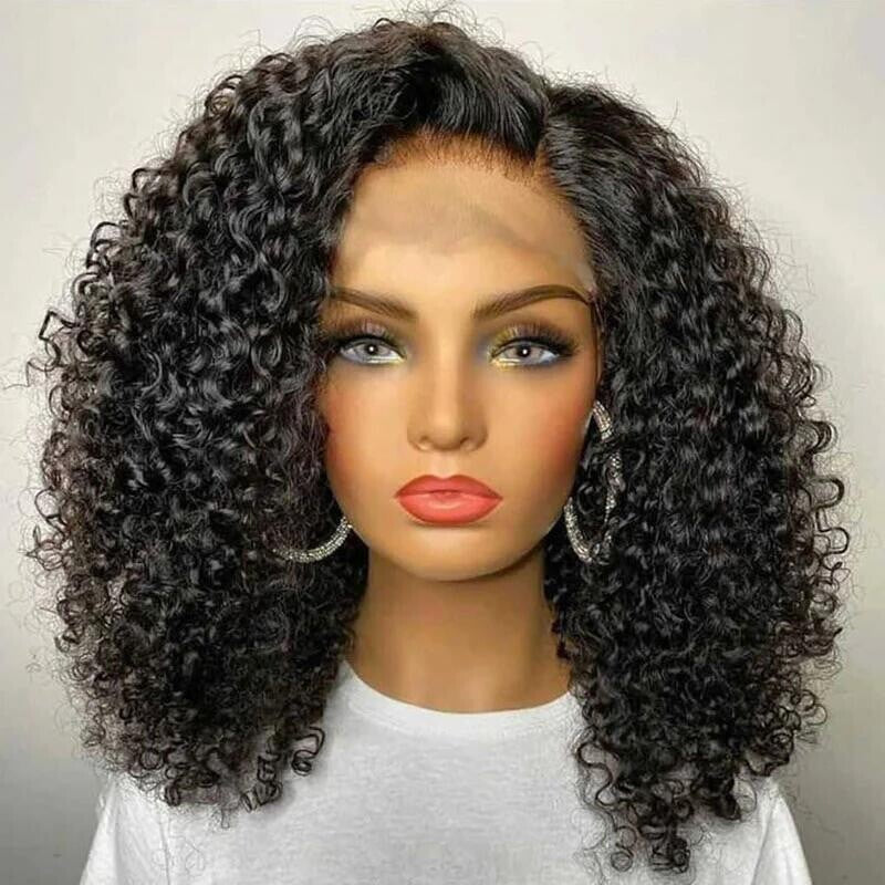 Womens Human Hair Wigs Glueless Full Lace Front Curly Short Wig UK