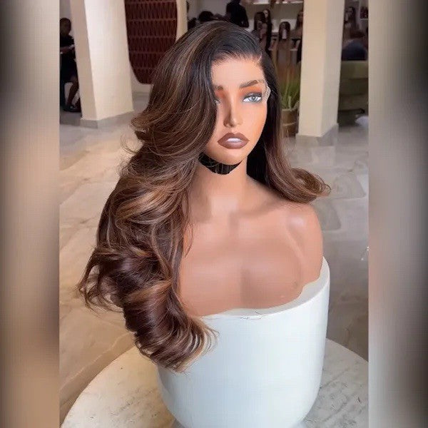 Highlight Wavy Hair Honey Brown 6×5 Glueless HD Lace Front Wigs 250%