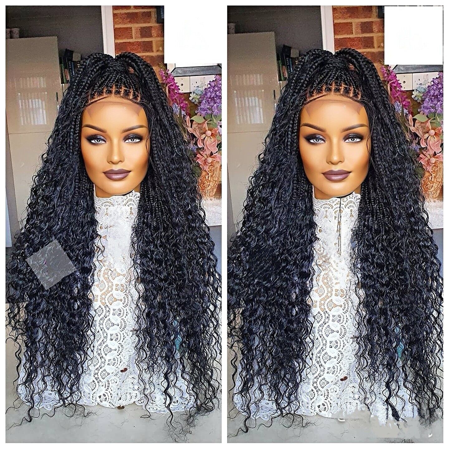 Boho Knotless Box Braided Wig Women 30inch Long Black 4*4 Lace Front Uk