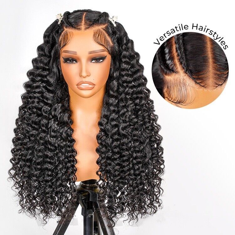 Human Hair Wigs Glueless Pre Styled Braided Lace Front Wear Go Wavy Wig Women UK