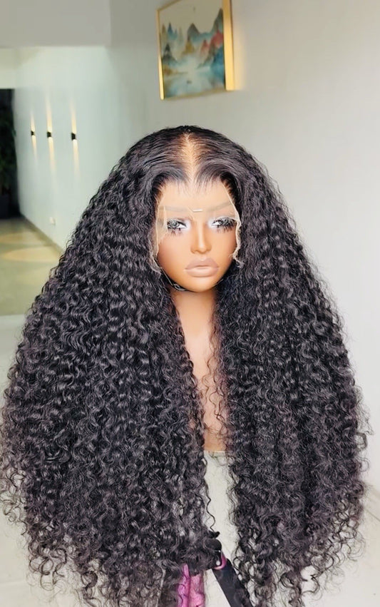 Raw Vietnamese SDD Bouncy Curly Glueless Lace Front Wig 300% Density 32inch Wig