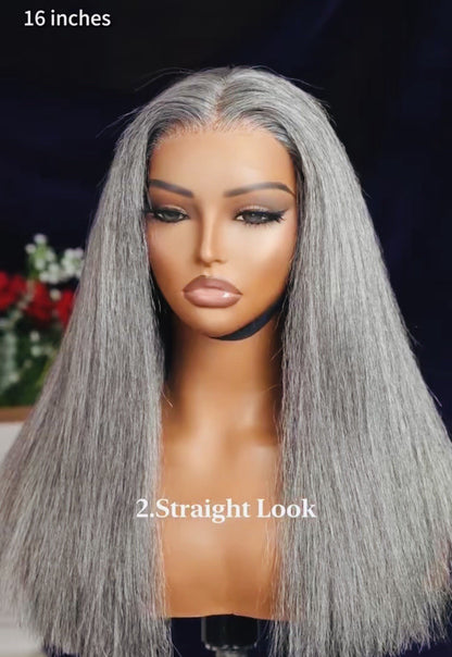 Glueless Blunt Cut Ready To Wear Ash Grey HD Lace Front Bob Wig 250% Straight