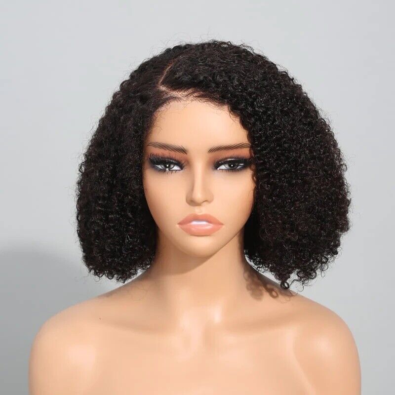 Womens Human Hair Wigs Glueless Jerry Curly Short Lace Front Bob Wig UK