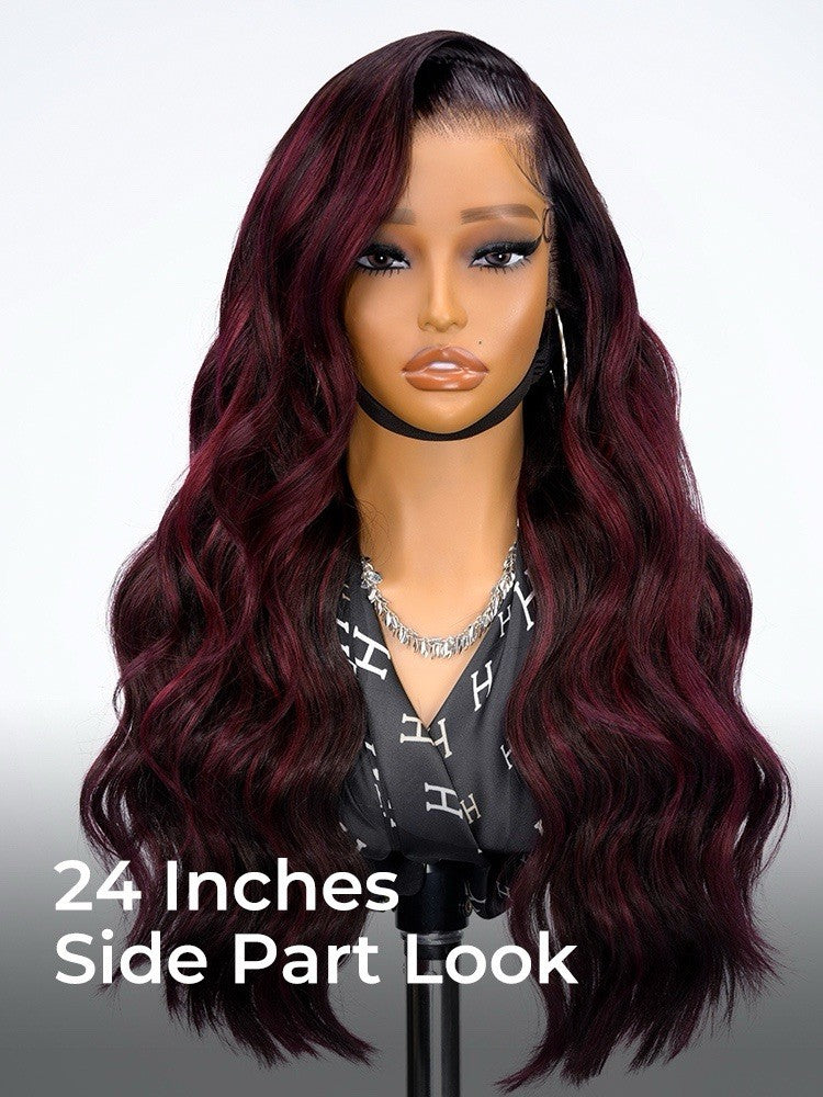 Highlight Red Burgundy Side Part Body Wave 13x6 Lace Frontal Human Hair Wig