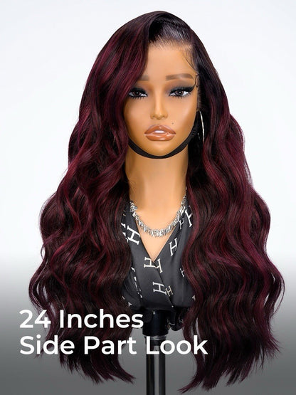 Highlight Red Burgundy Side Part Body Wave 13x6 Lace Frontal Human Hair Wig