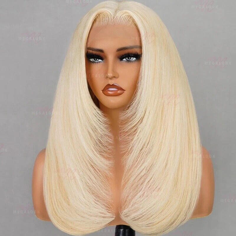 Human Hair Wigs Glueless Women Full HD Lace Front Straight Blonde Short Wig UK