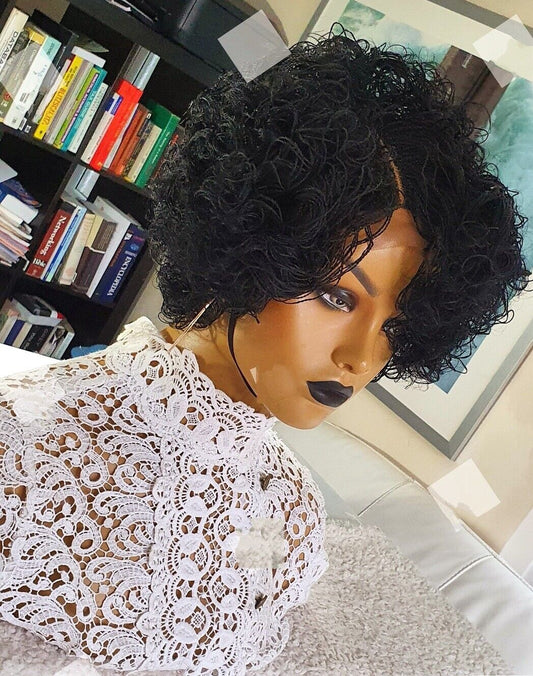 Braided Wigs Fusion Black Curly Lace Front Short Bob Twists Women Wig UK