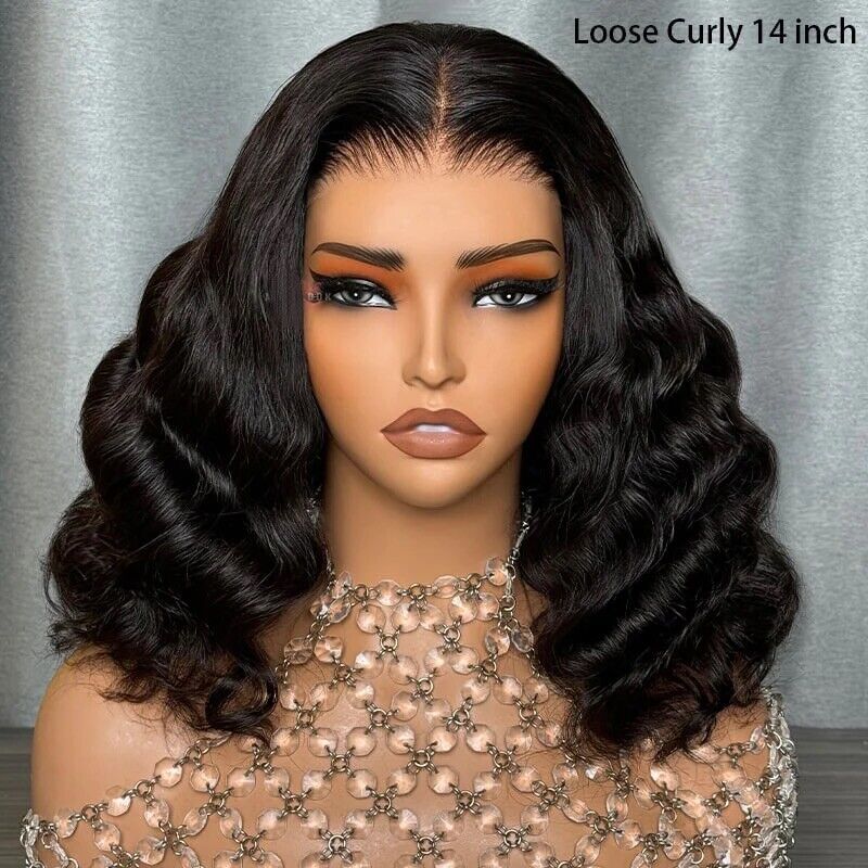 Human Hair Wigs UK Women Full Glueless Wear & Go Curly Lace Front Short Bob Wig