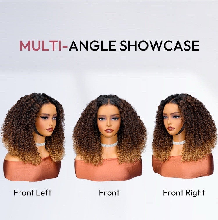 250% Density Human Hair Ombre Brown And Honey Brown Jerry Curly Wig Ready To Go