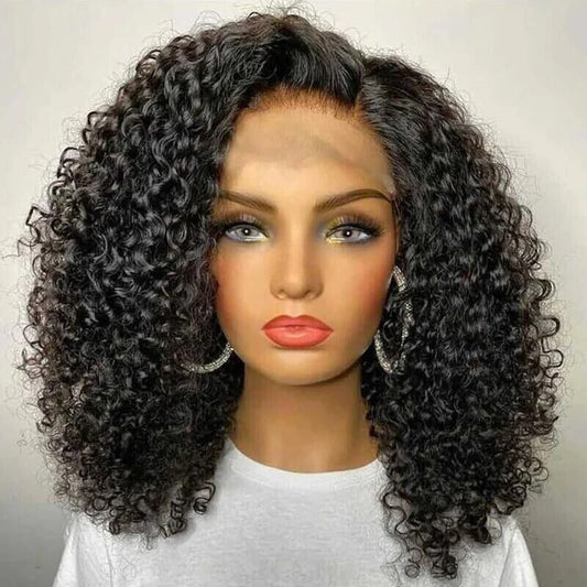 Womens Human Hair Wigs Glueless Full Lace Front Curly Short Wig UK