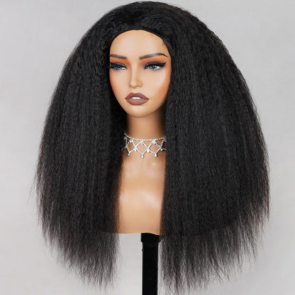 Half Wig Yaki Straight Drawstring Wigs Easy To Wear & Go 3/4 Flip Over No Glue
