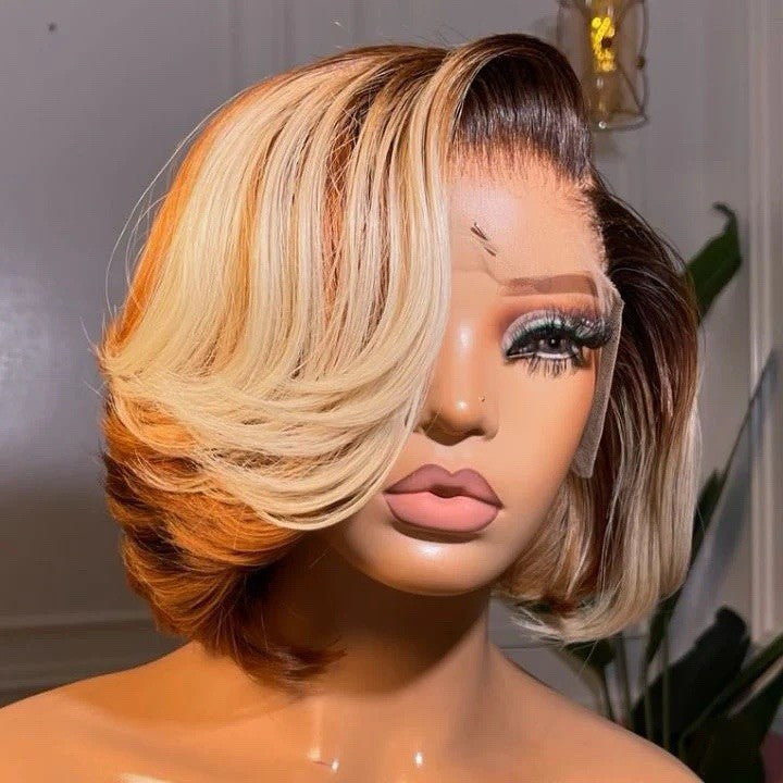 Raw Vietnamese SDD Layered Cut Lace Front Glueless Bob Wig 250% 613/Brown