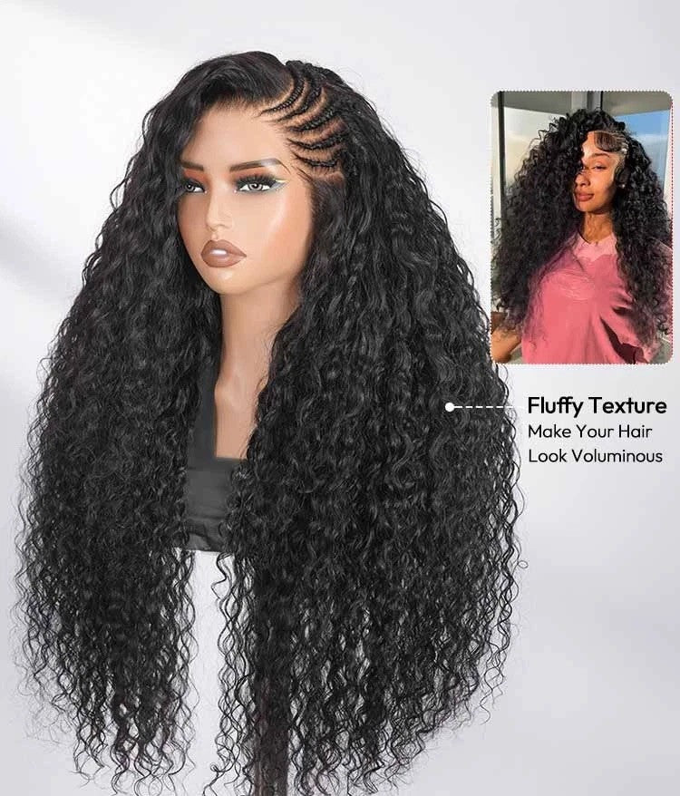 Pre Styled Side Pre-Braided Glueless Lace Wavy Human Hair 300% Full Density Wig
