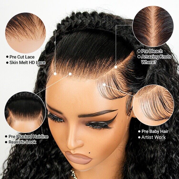 Human Hair Glueless Pre Styled Pre Cut Lace Ready To Wear Wig Deep Wave Women