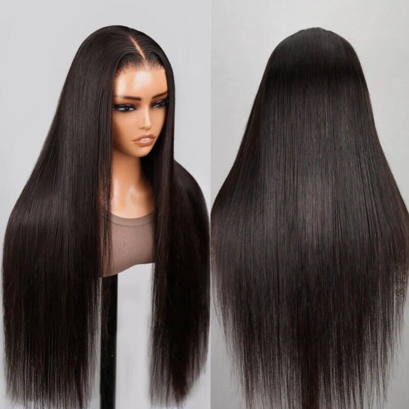 Women Human Hair Wigs Glueless Undetectable Full Lace Front Straight Long Wig UK