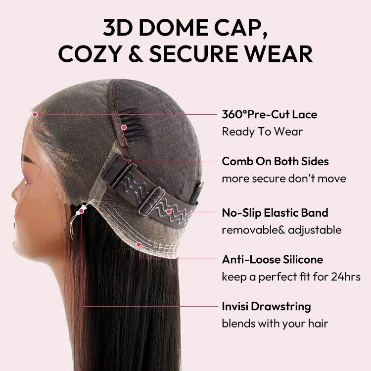 Glueless Ready To Wear 360 Lace Front Human Hair Wigs  Pre Styled Women Wig UK