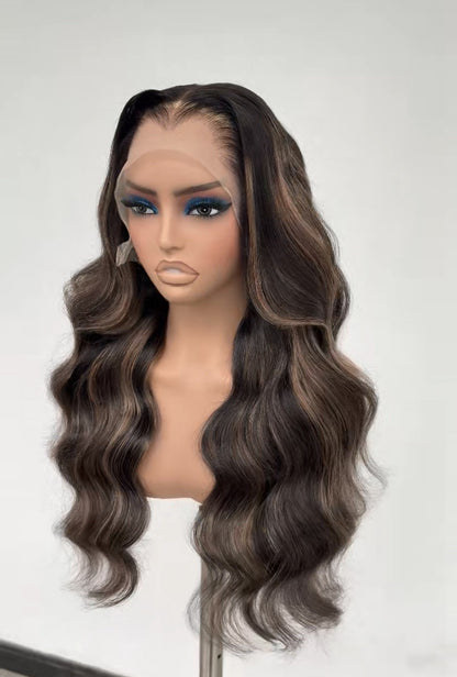 Lagos Hairline Pre Styled Glueless Wavy Human Hair 250% Density Wig Balayage 