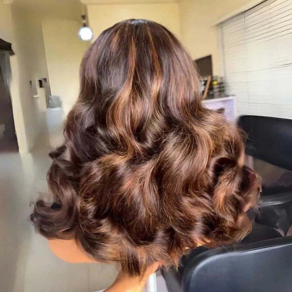 Highlight Brown Layered Cut Loose Wave Glueless Pre-Cut  Lace Wig 250% Density
