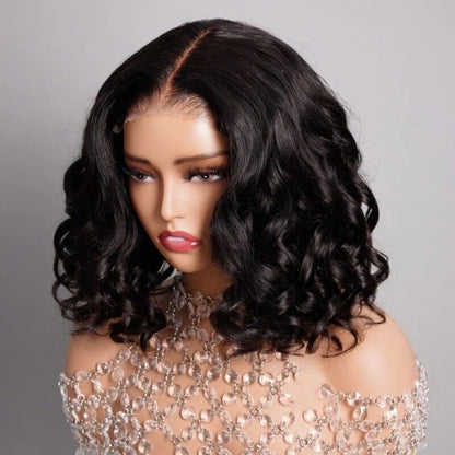 Human Hair Wigs UK Women Full Glueless Wear & Go Wavy Lace Front Short Bob Wig