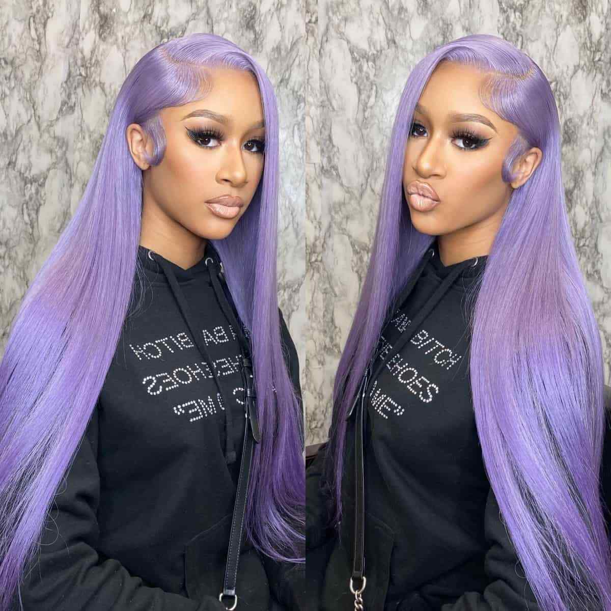 Women Human Hair Wigs Lace Front Wavy Straight Light Lavender Glueless Wig UK