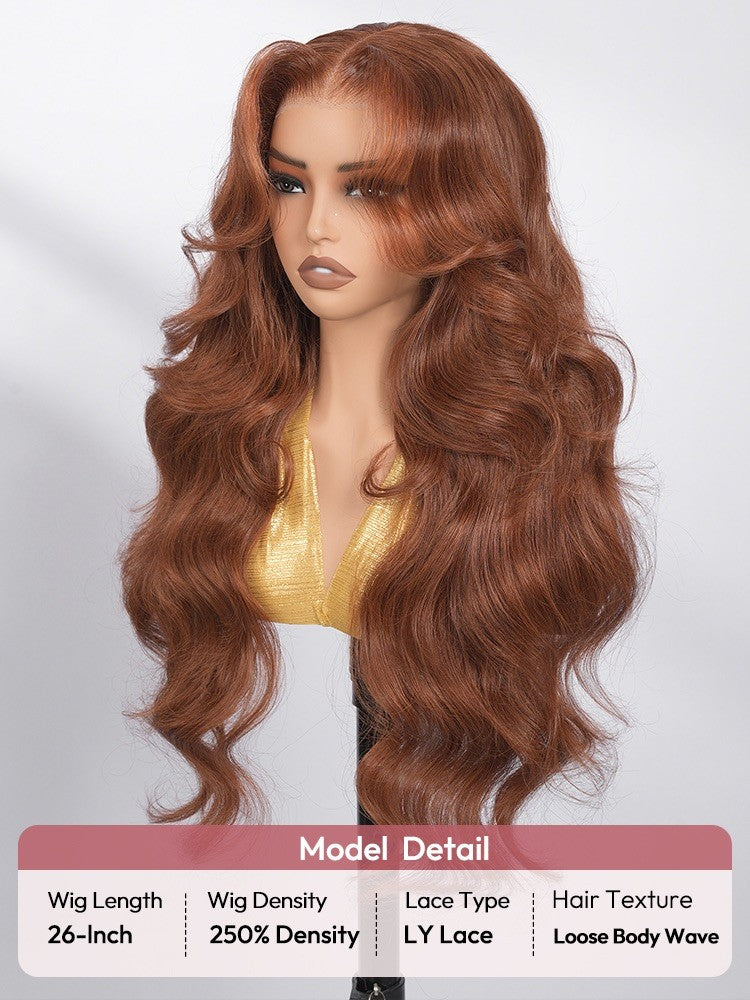 Pre Styled Layered Cut Loose Wave Caramel Brown Glueless Wig 250% Density 