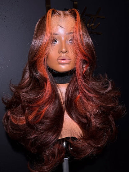 Pre Styled Layered Body Wave Ready To Go Highlights Wig With Bangs 250% Density 