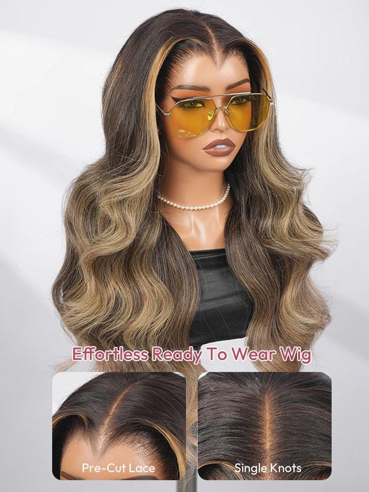 Lagos Hairline Pre Styled Glueless Wavy Human Hair 250% Density Wig Balayage 