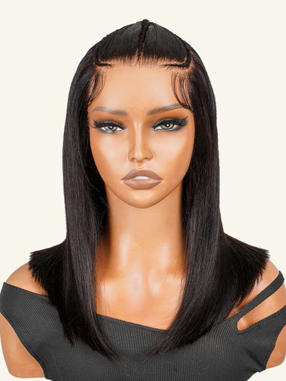 Human Hair Wigs Glueless Pre Styled Braided Ready To Wear Lace Front Bob Wig