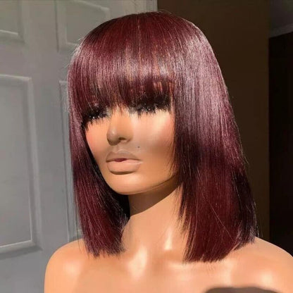 Human Hair Wig Wigs Glueless Women Wear & Go Non Lace Short Bob With Bang UK