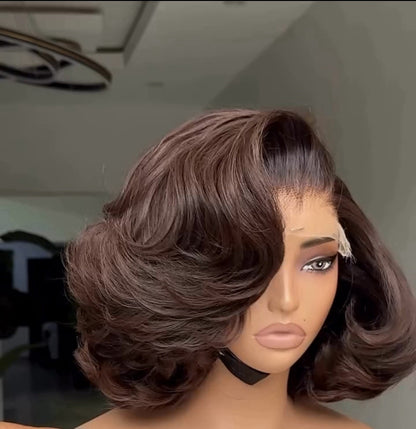 Raw Vietnamese SDD Layered Cut Lace Front Glueless Bob Wig 400% Full Density