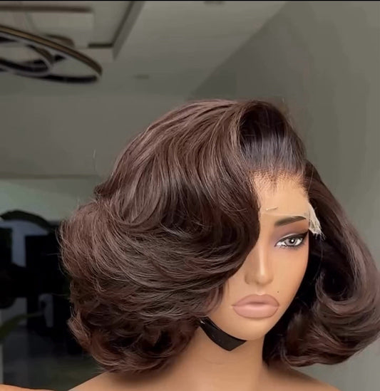 Raw Vietnamese SDD Layered Cut Lace Front Glueless Bob Wig 400% Full Density