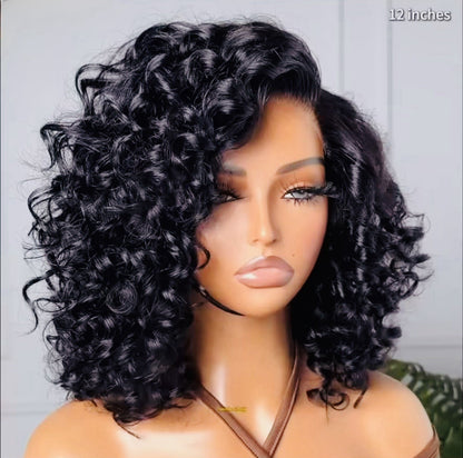 Glueless Bouncy Curly Pre Styled Ready To Wear Bob HD Lace Front Wigs 250% Full
