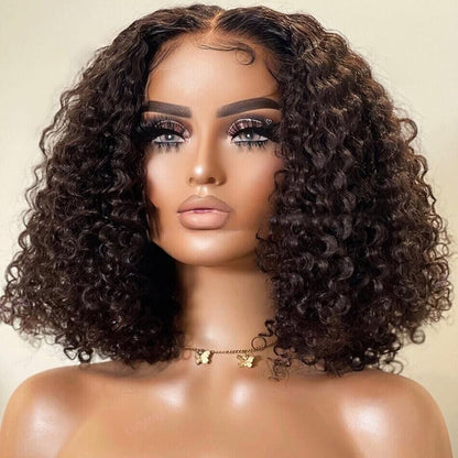 Women Human Hair Wig Glueless Deep Wave Invisible Full Lace Front Short Wigs UK