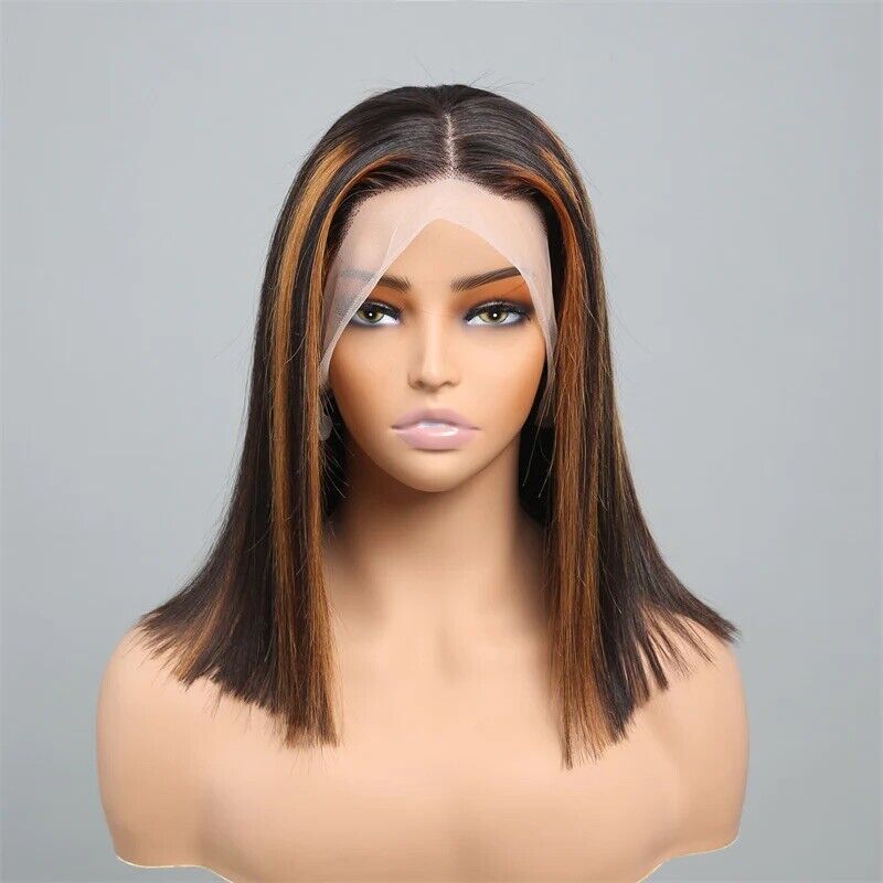 Human Hair Wigs Women Bone Straight Glueless Lace Front Short Bob Wig UK