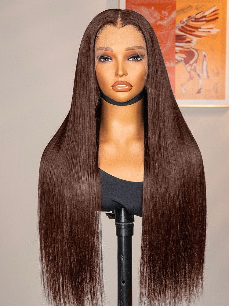 M Hairline Dark Brown Straight 13*6 Lace Front Wigs 250% Density